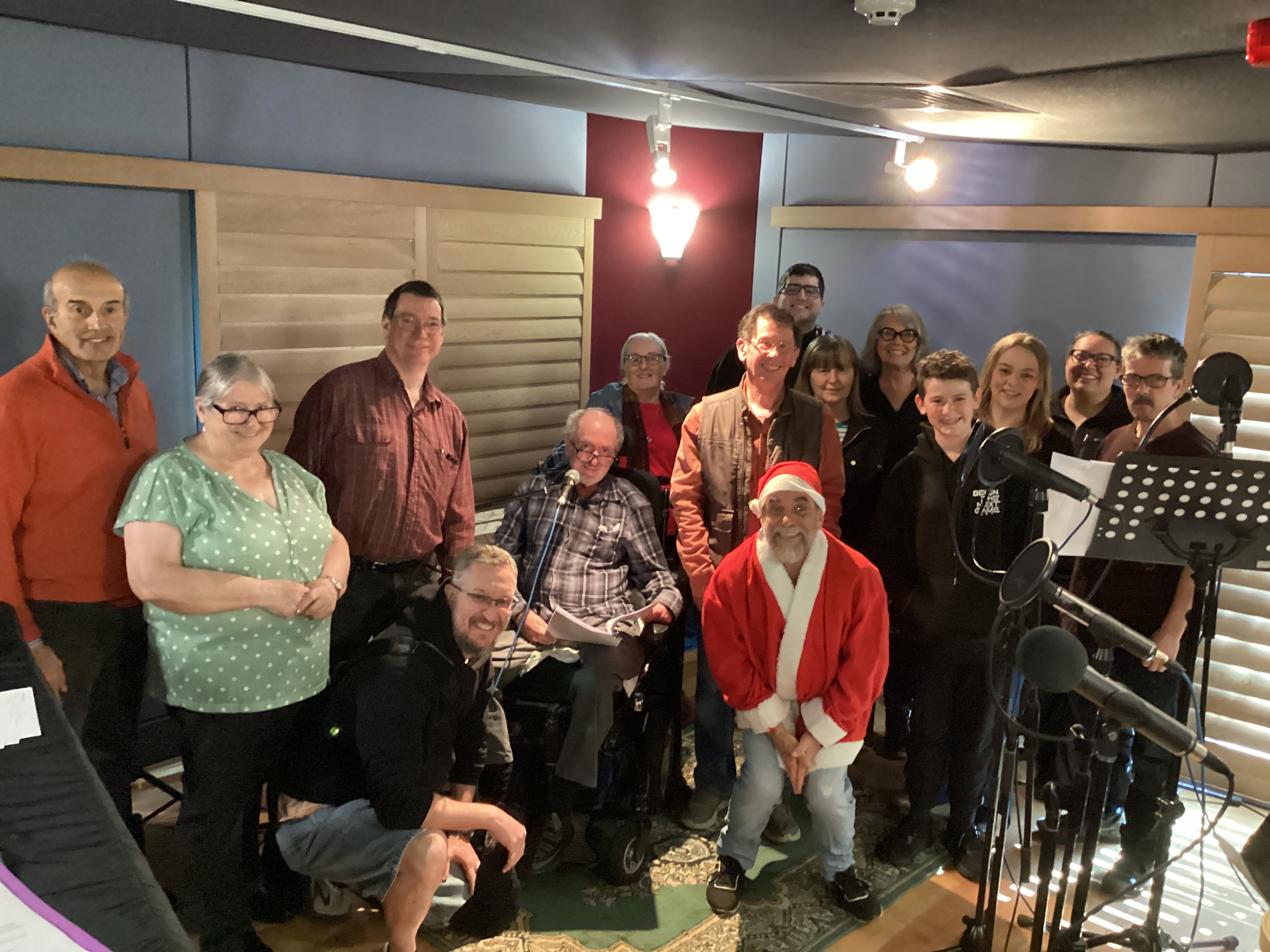 The cast of A Monster Christmas during recording
